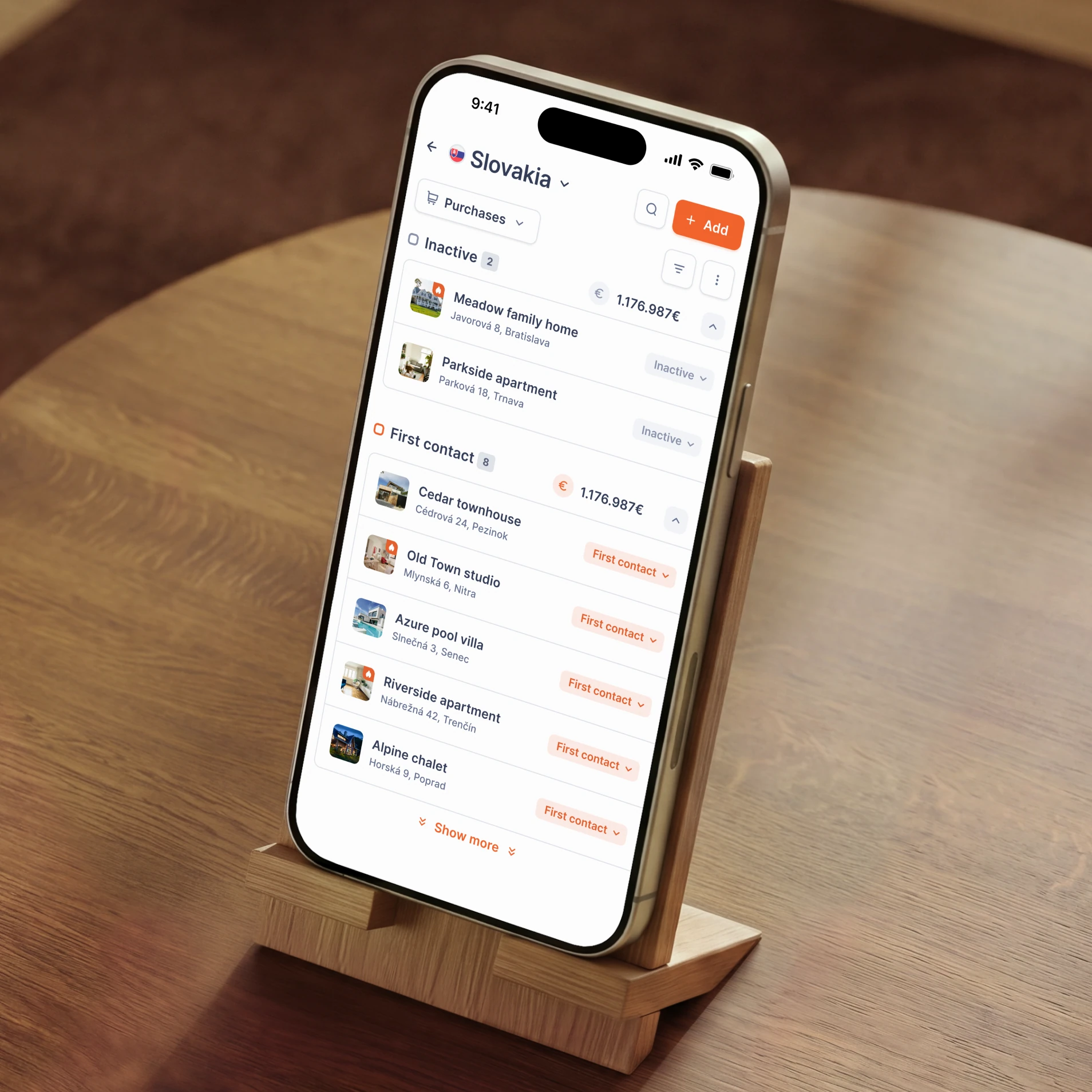Property pipeline and deal stages on a phone