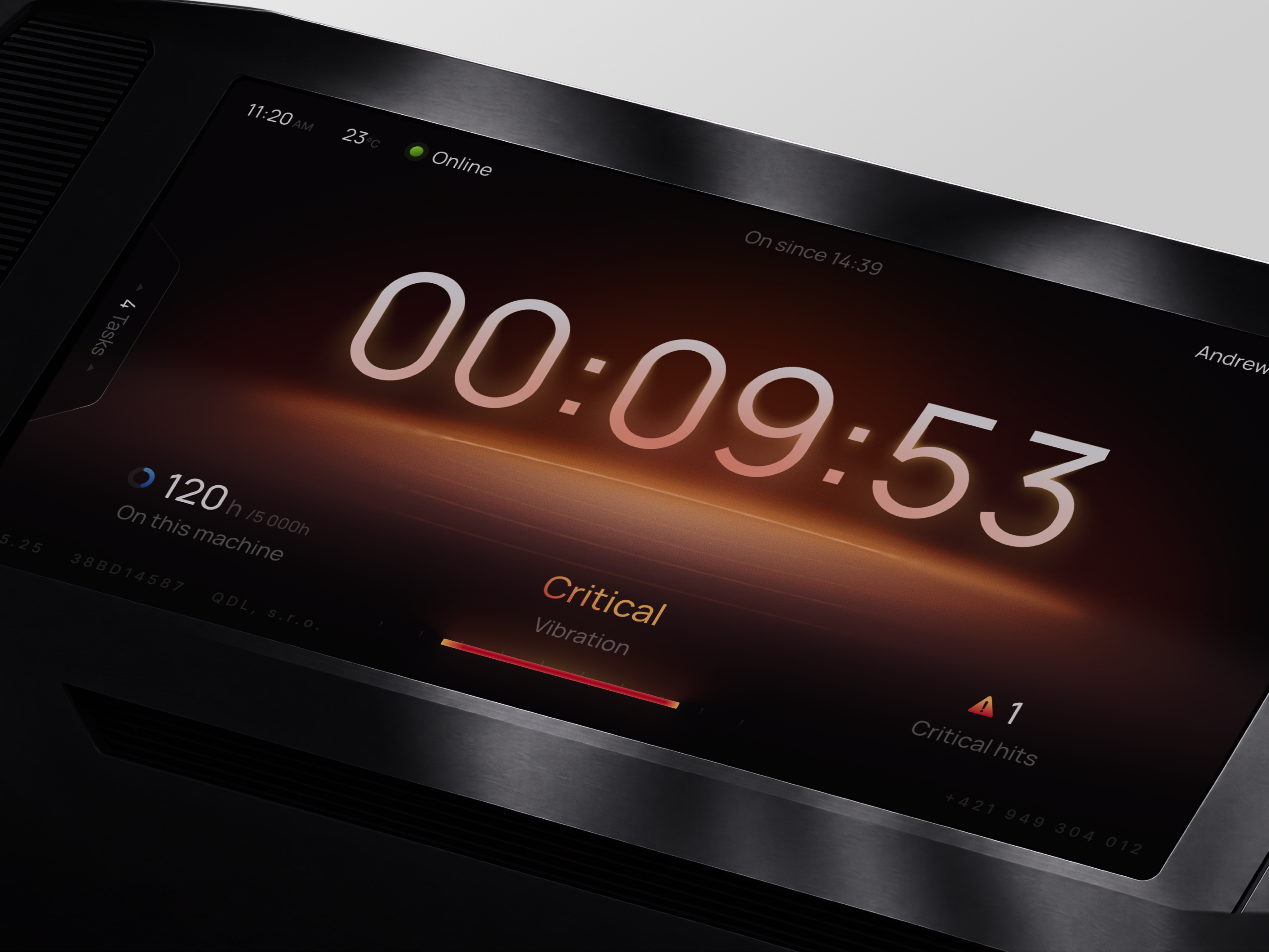 Machine display with a prominent vibration warning