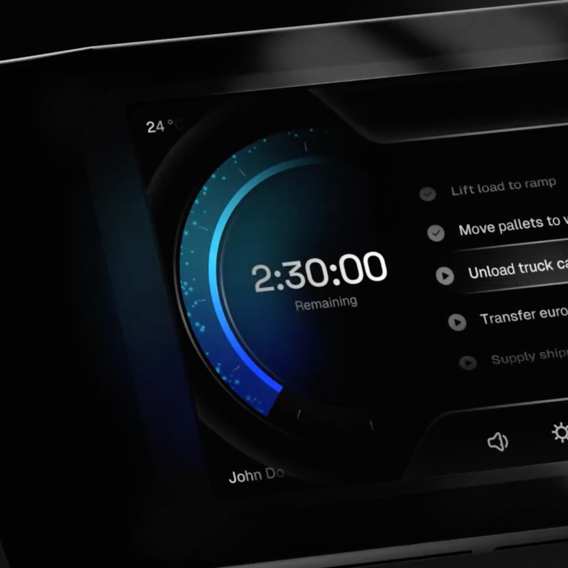 Operator working-time display with tasks alongside it