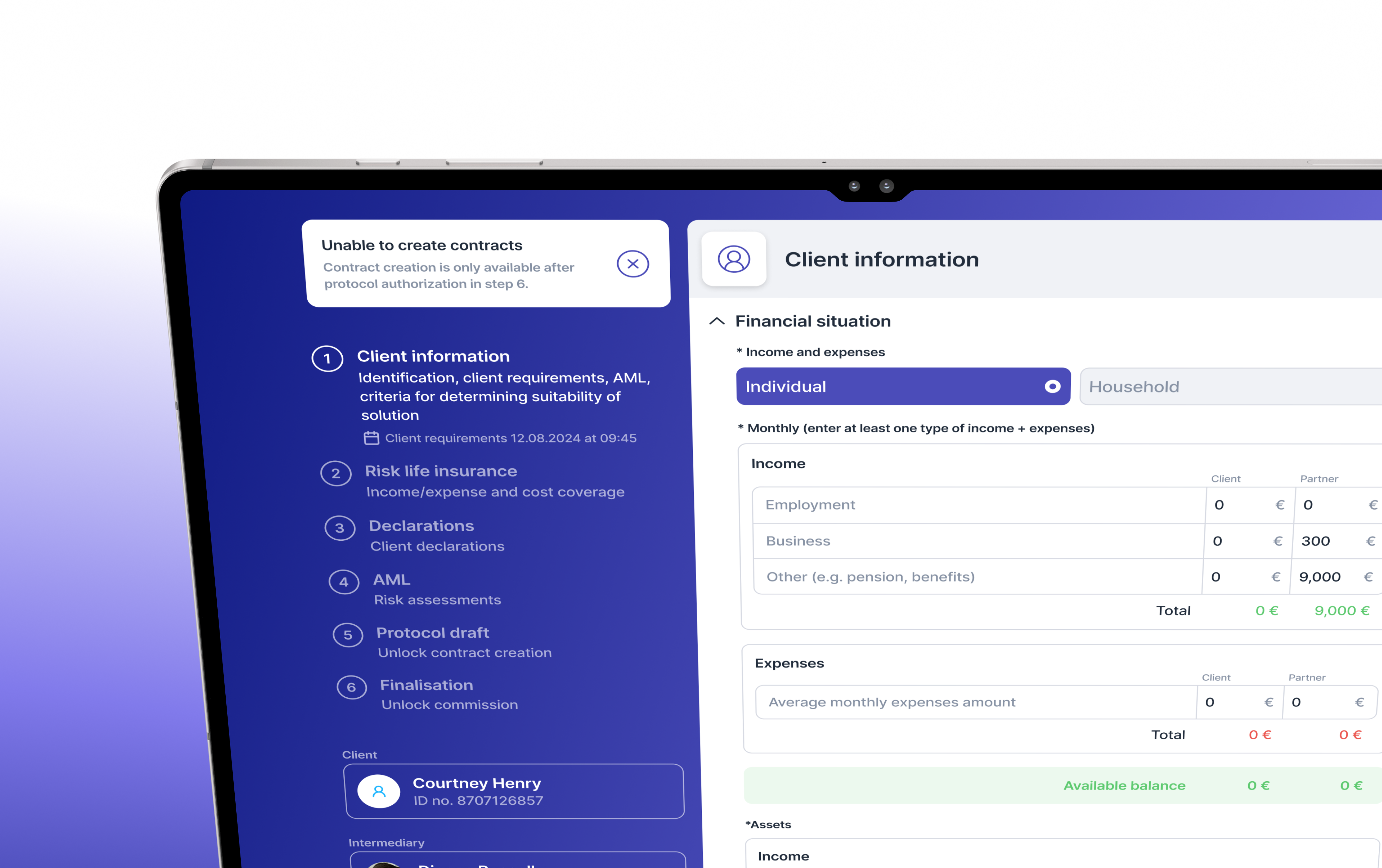 Multiprotokol client information and guided completion steps