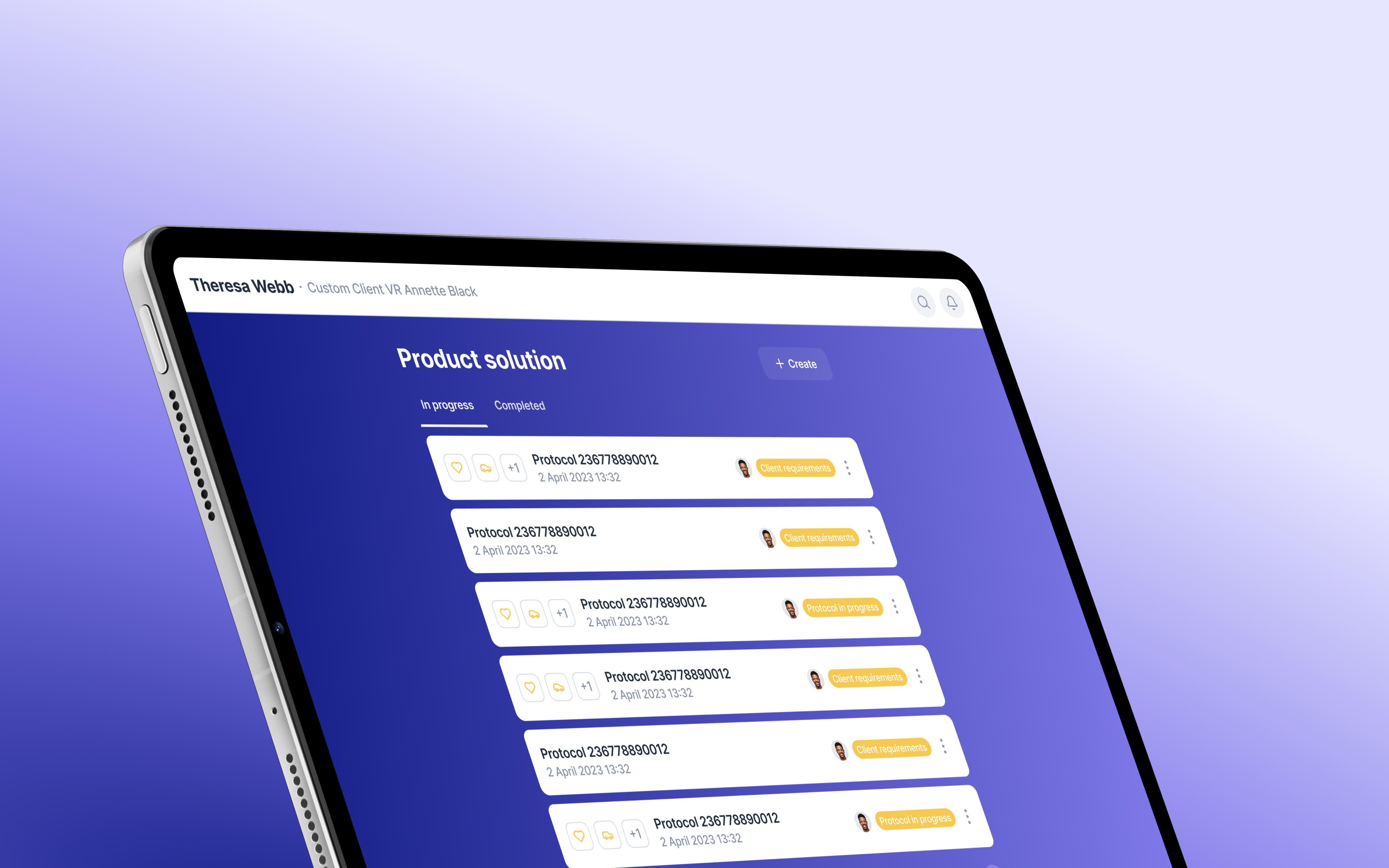 Multiprotokol overview of client product solutions on a tablet