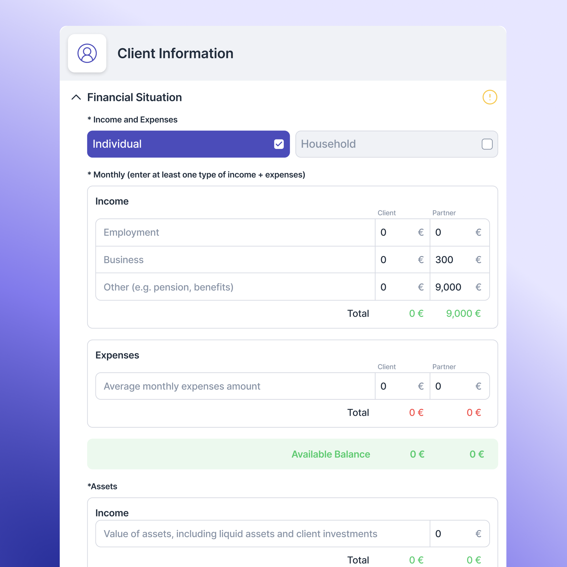 Structured client financial information