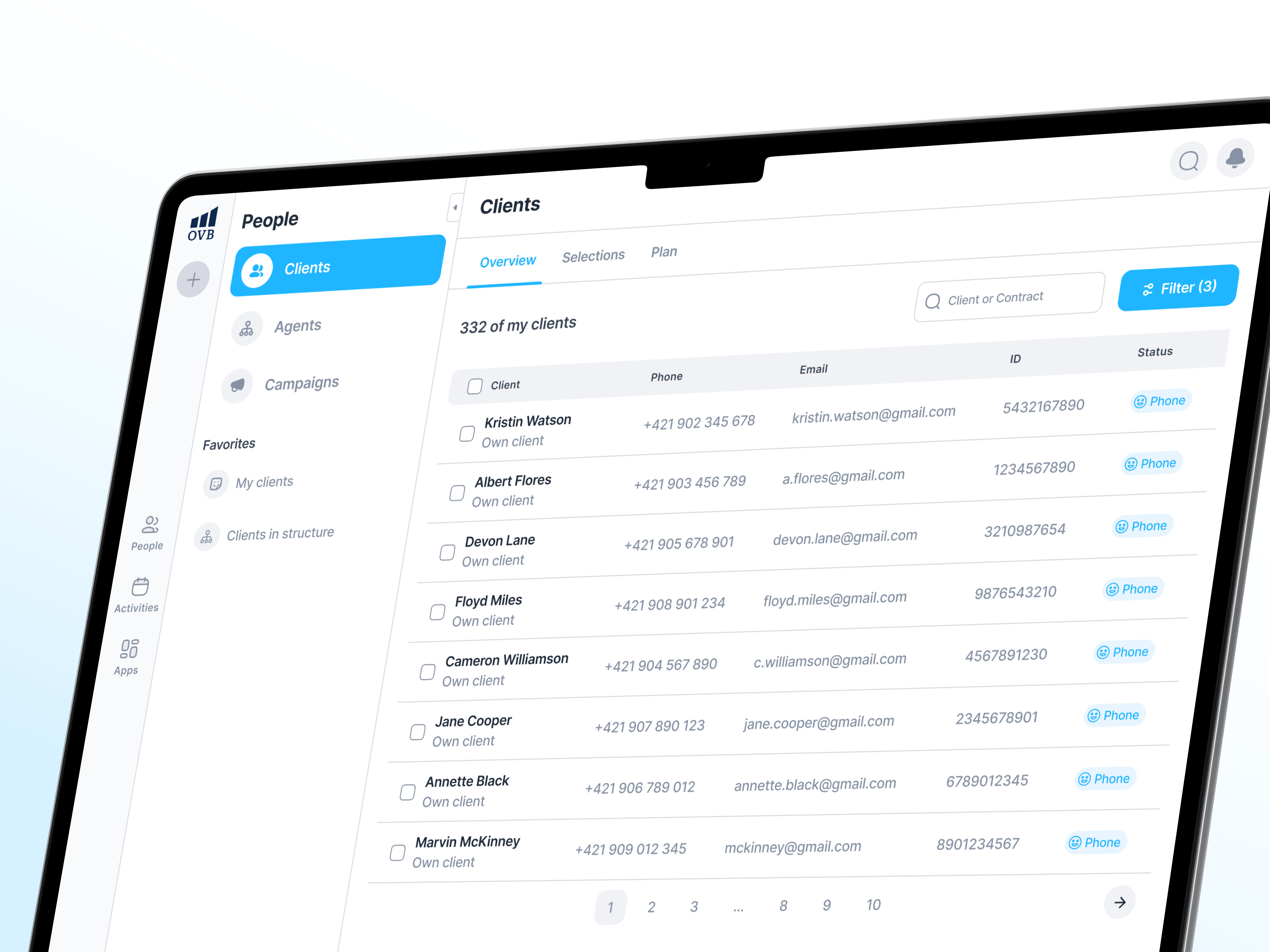 Customer records available within the connected OVB platform