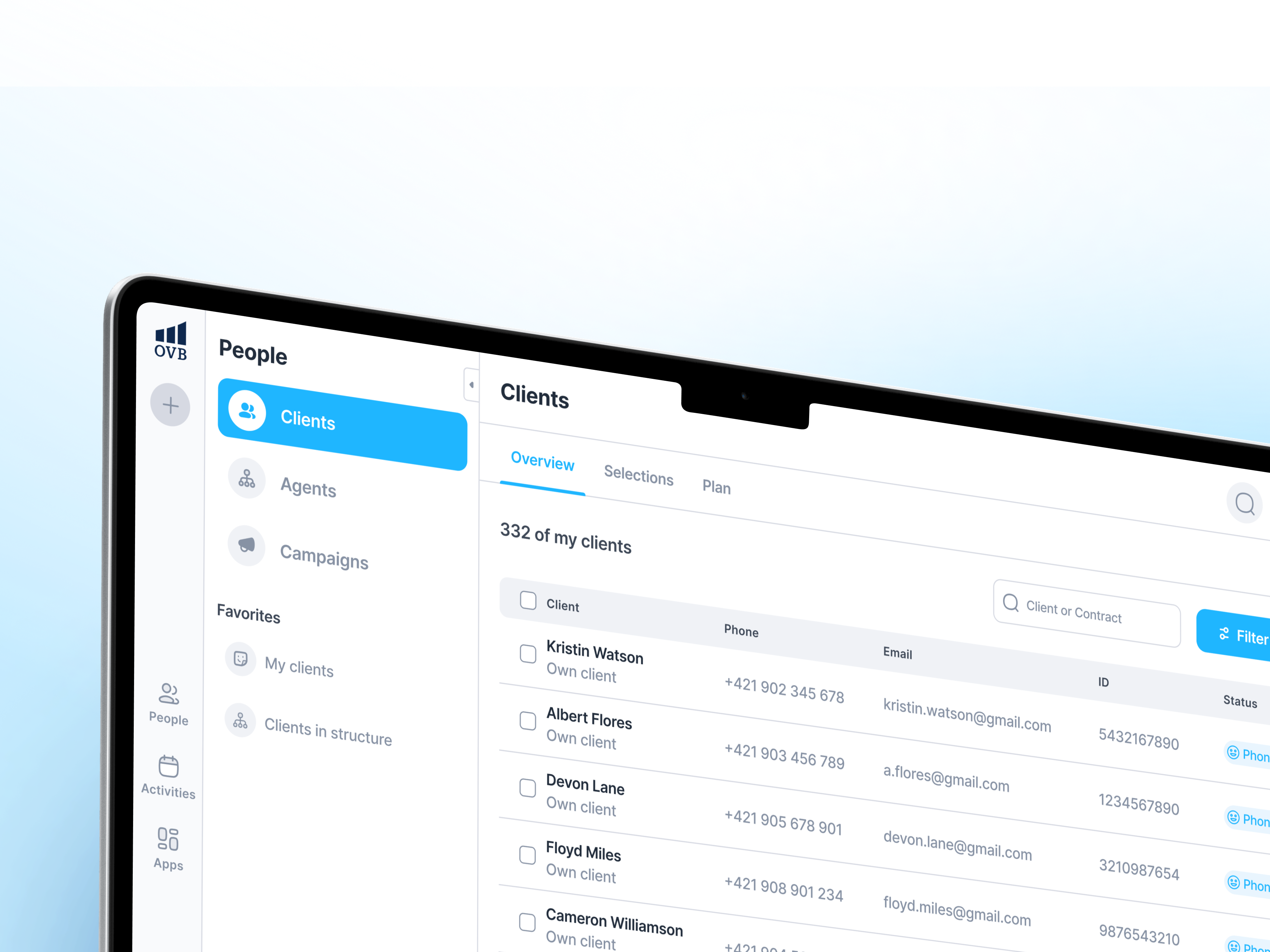 OVB client list connected to the onboarding workflow