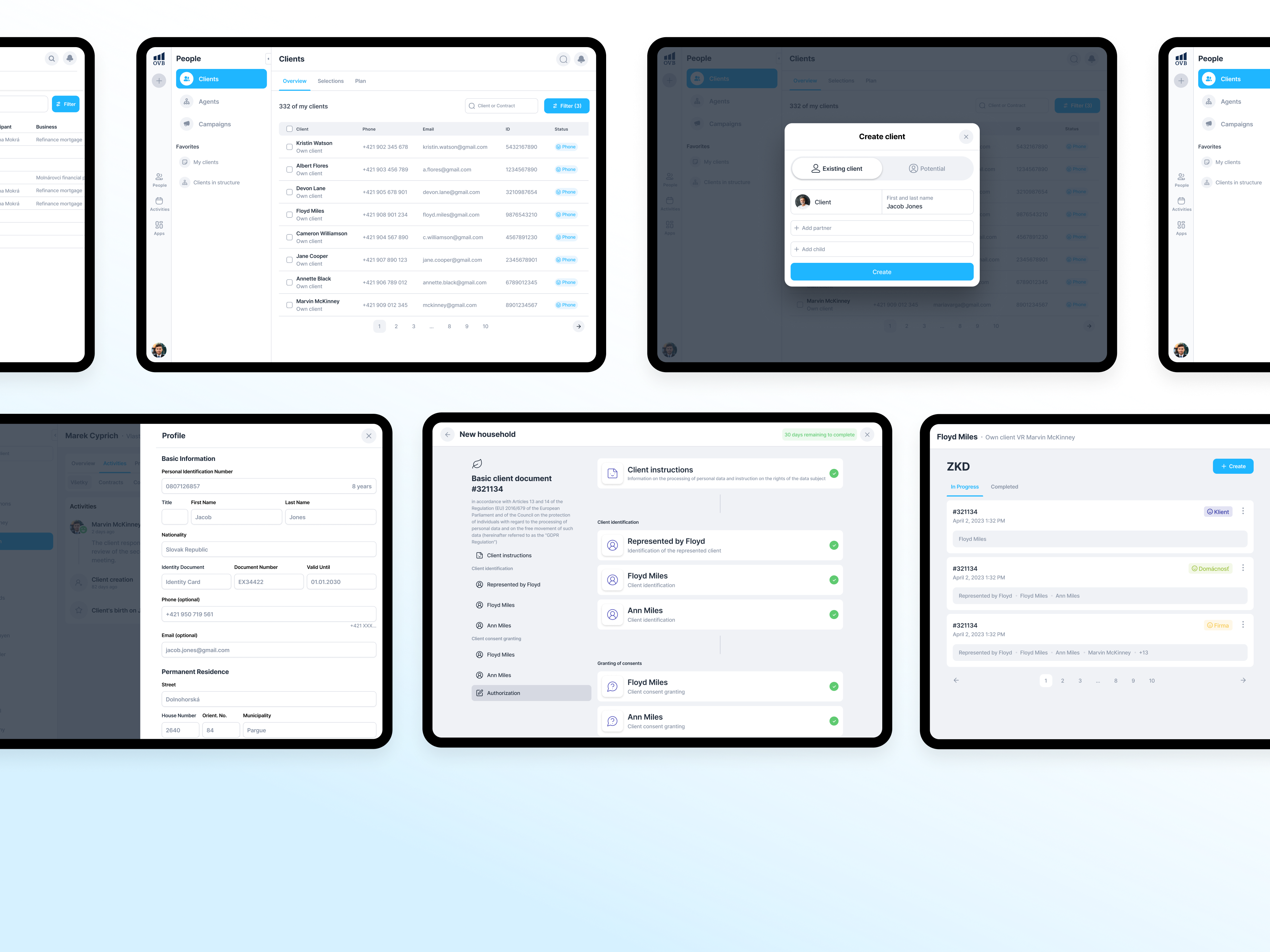 Connected onboarding screens across the OVB platform