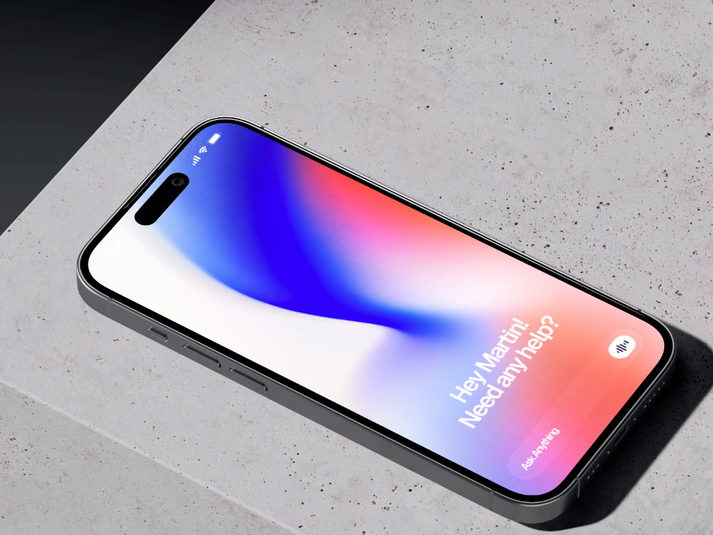 AI assistant on a phone with a personalized greeting and an Ask anything input