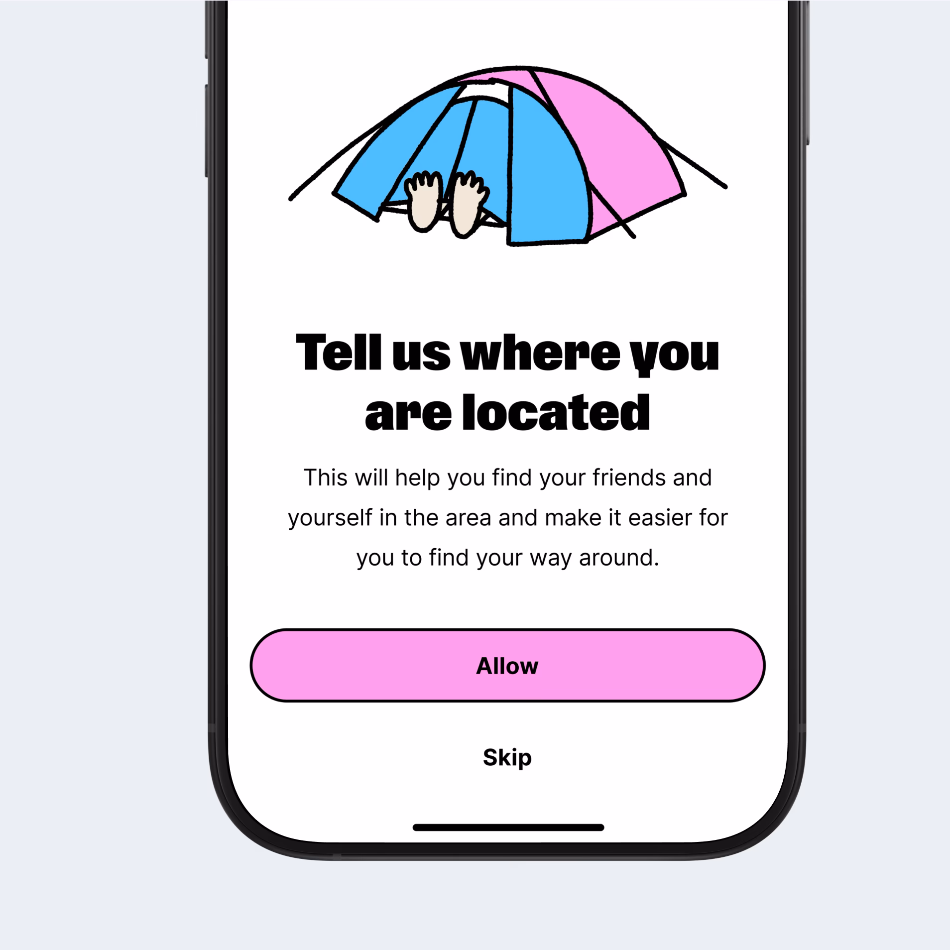 Pohoda location permission with an explanation and an option to skip