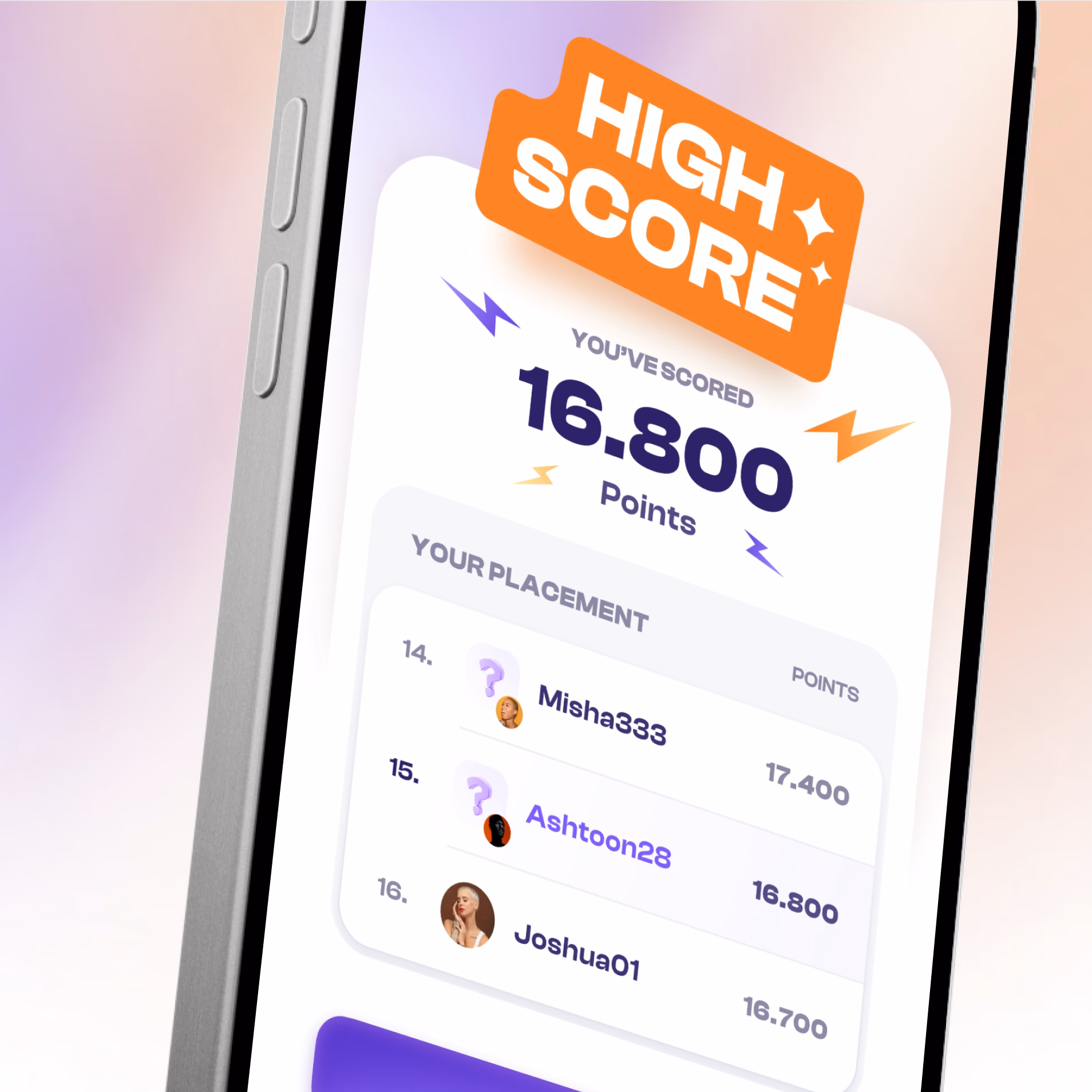 Questim high score and ranked leaderboard