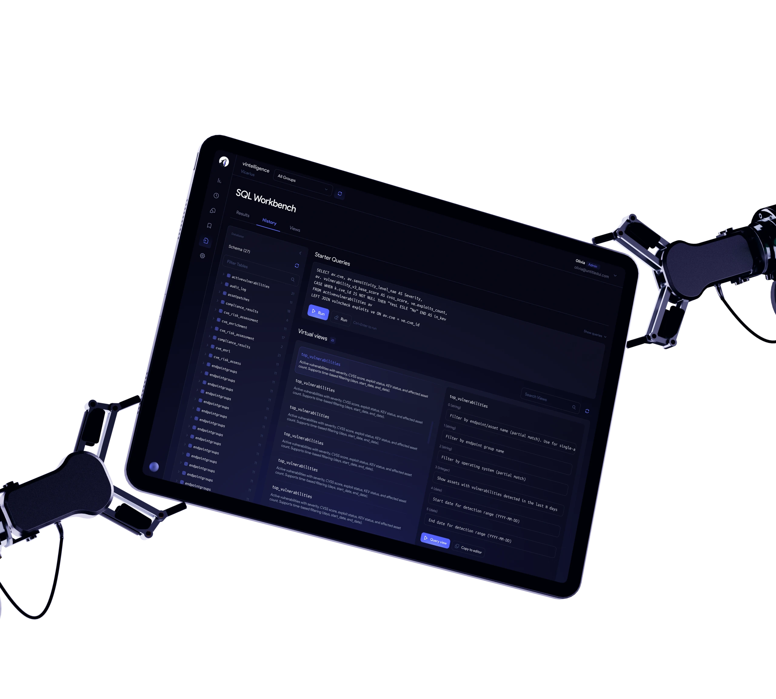 vIntelligence SQL Workbench on a mounted tablet