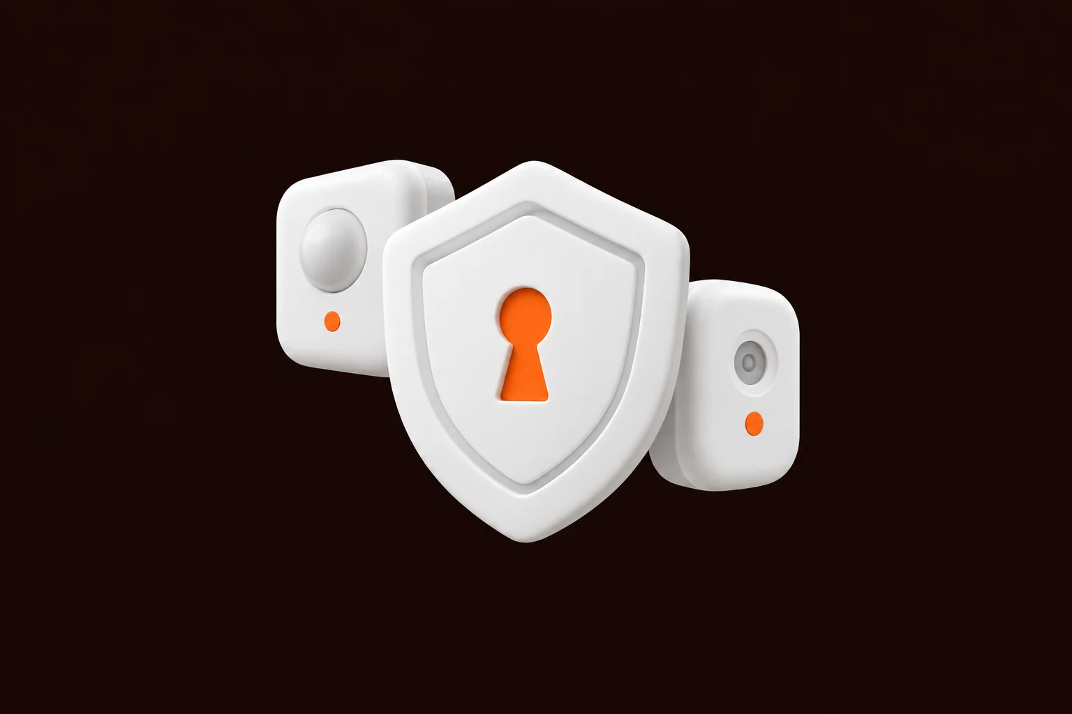 White 3D security shield protecting connected-device modules.