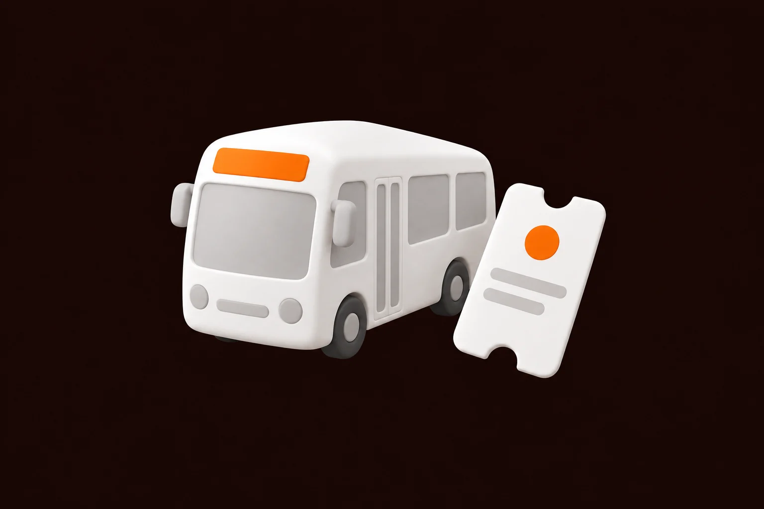 White 3D bus and transit ticket on a dark background.