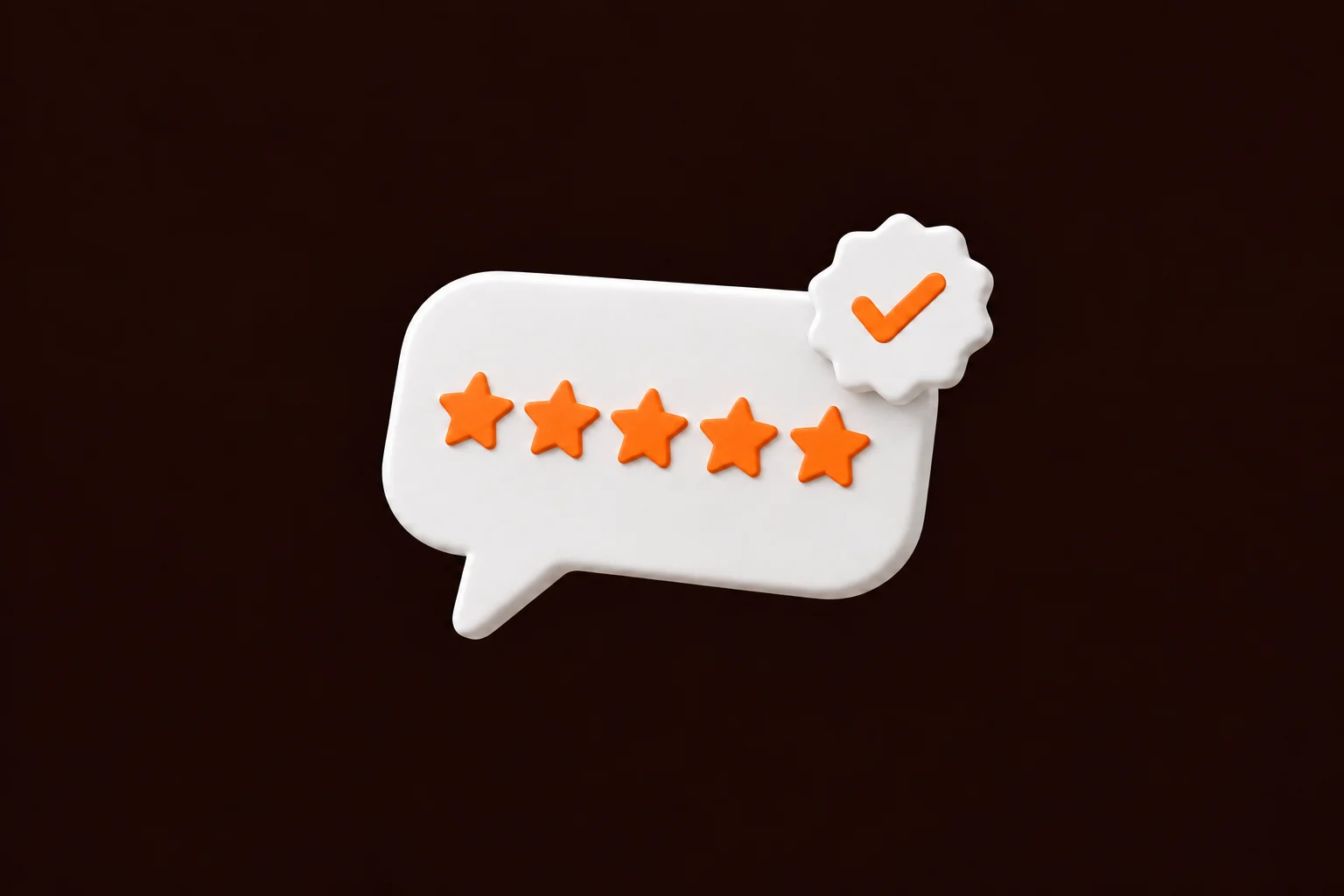 White 3D five-star review bubble and check seal.